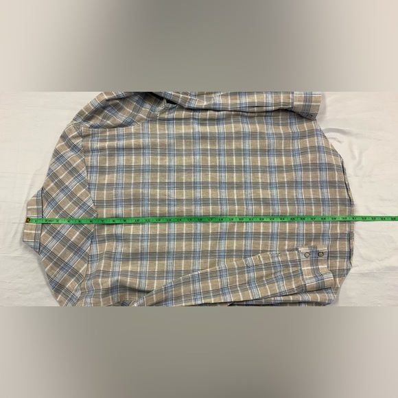 LUCKY BRAND Men’s Tan Blue Plaid Shirt Yoke Pearl Snap, sz Medium - Picture 6 of 7
